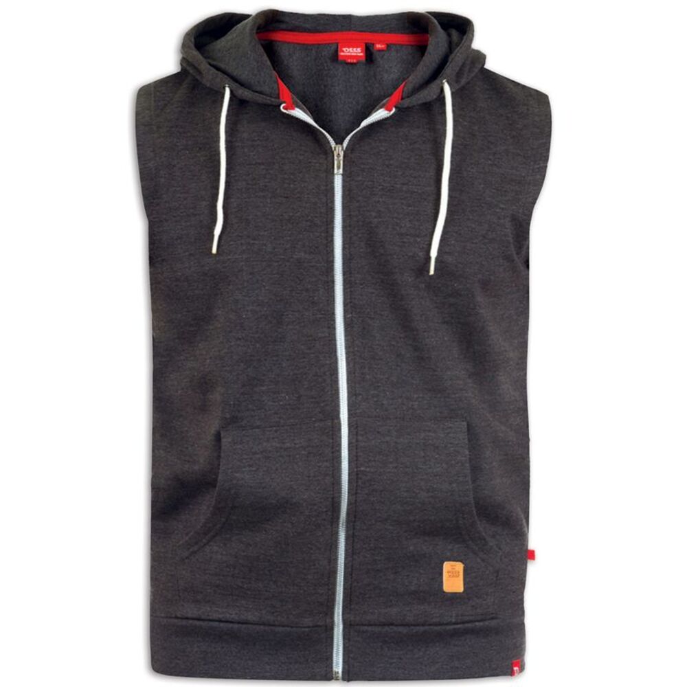 Duke Mens D555 Blake Kingsize Sleeveless Full Zip Hoodie / Charcoal Melange